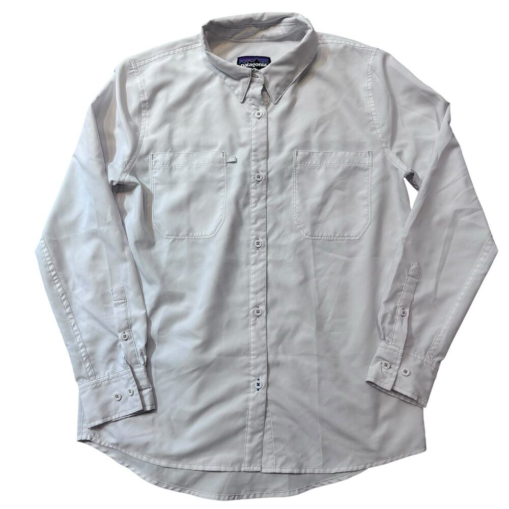 Patagonia Sol Patrol Shirt Women Extra Small White Outdoor Hike Travel Fish XS